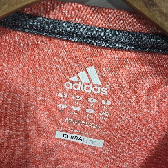 Adidas Shirt Womens Medium Pink Coral Short Sleeve Heathered Crew Clima Lite - Picture 3 of 10